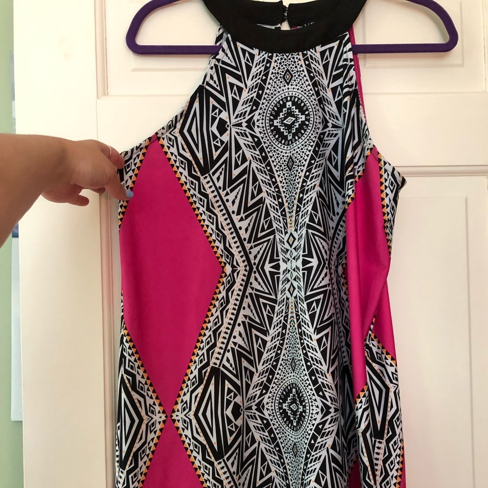 Venus Patterned High Neck Summer Mini Dress